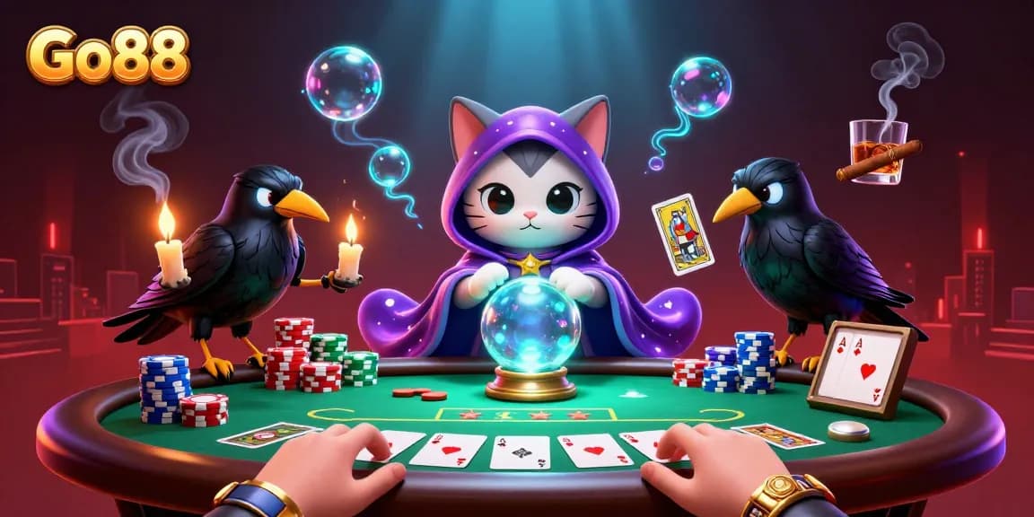 Engage with Go88 gaming magic through this mystical casino illustration featuring a lively atmosphere.