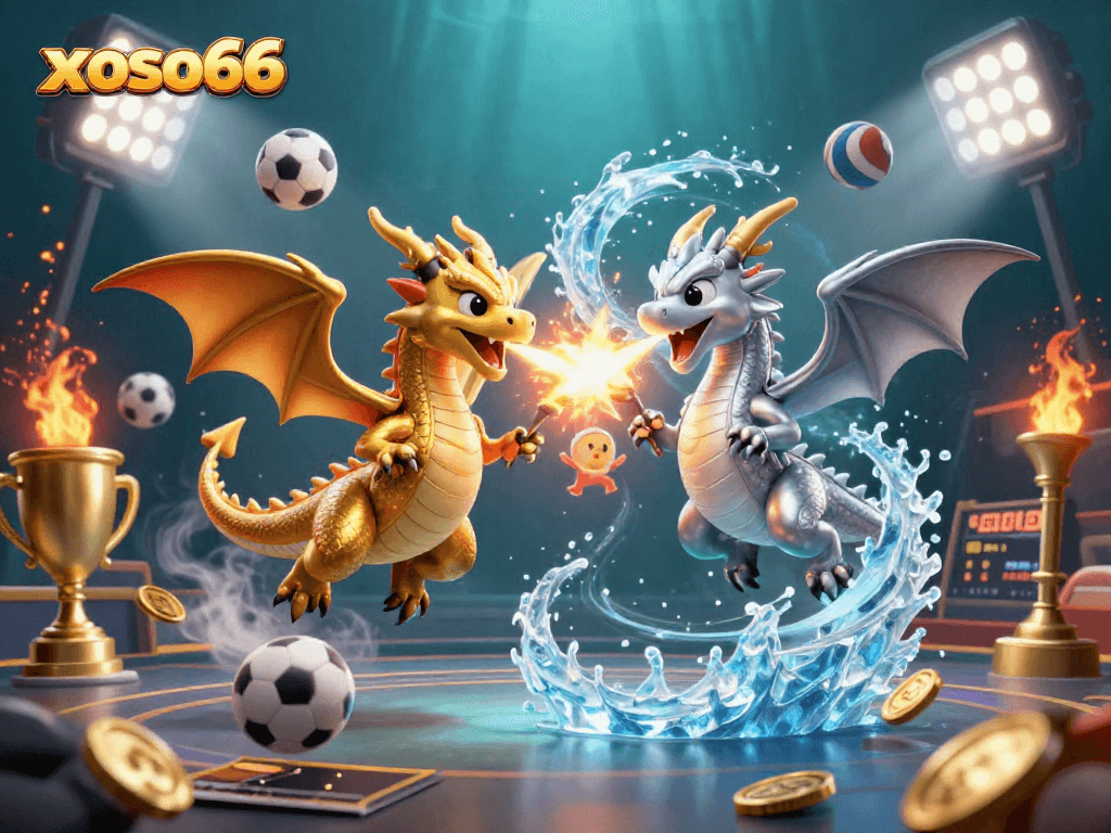 Engage with xoso66's thrilling sports betting adventure featuring vivid 3D dragons and dynamic game elements.