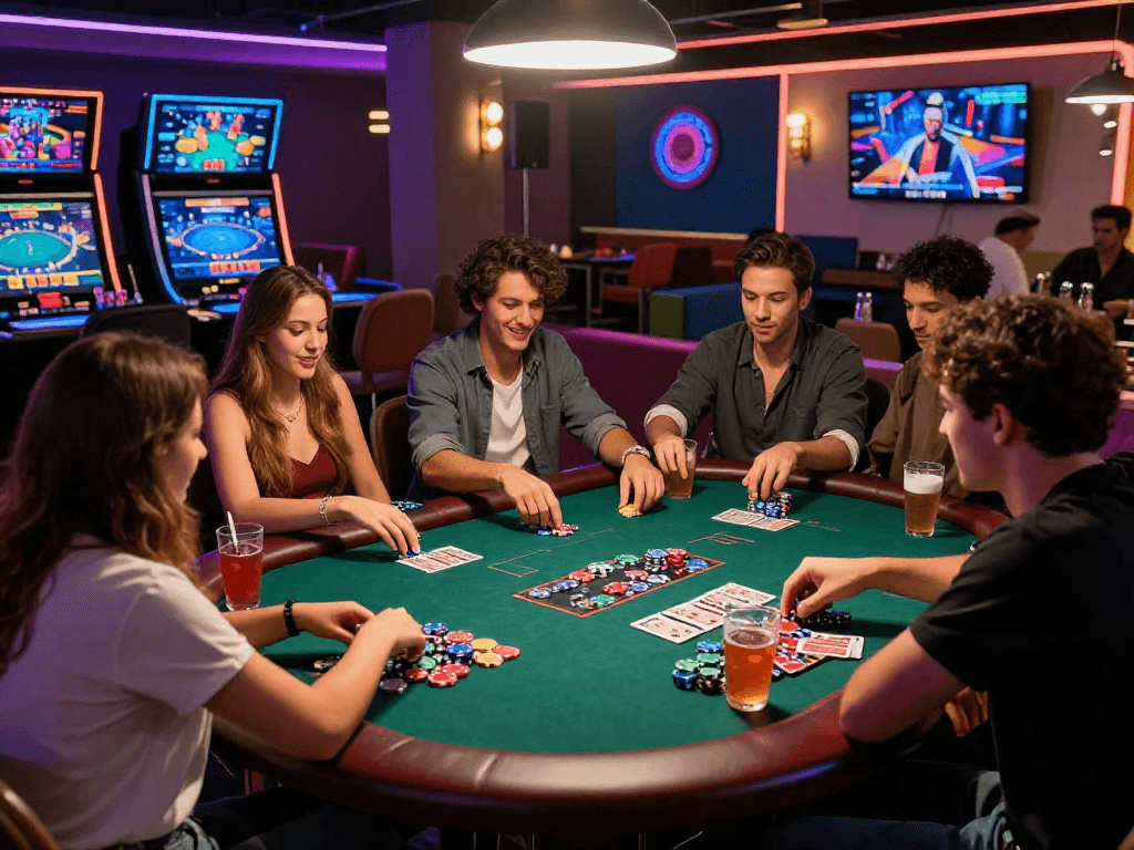 Người chơi tham gia trò chơi poker tại Jin88, không khí hào hứng và sống động.