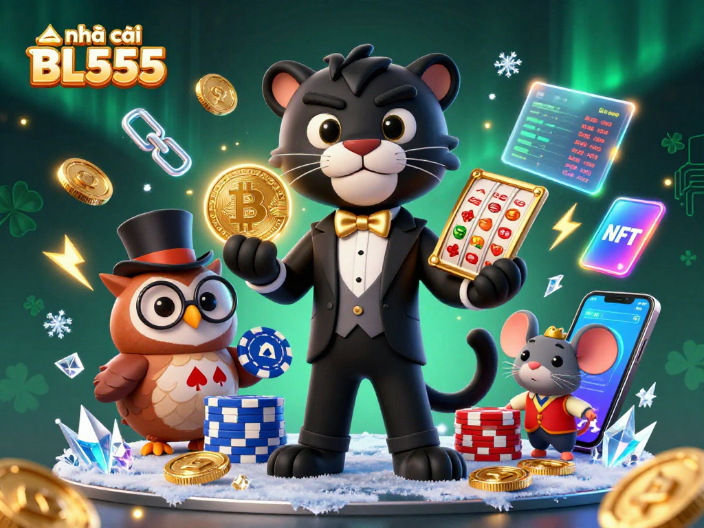 Play jackpot slots with excitement at nhà cái BL555, featuring vibrant casino imagery.