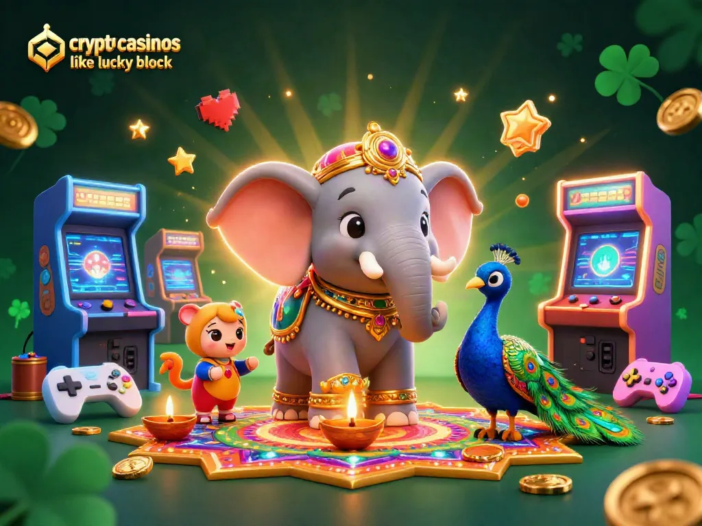 Spin big at crypto casinos like lucky block, featuring vibrant casino elements and engaging games.