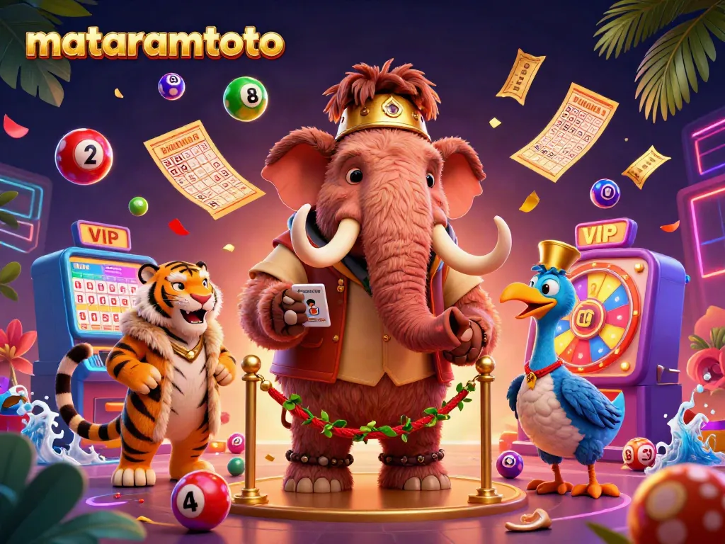 Experience the vibrant world of gambling with mataramtoto, featuring an animated mammoth bouncer and lottery balls