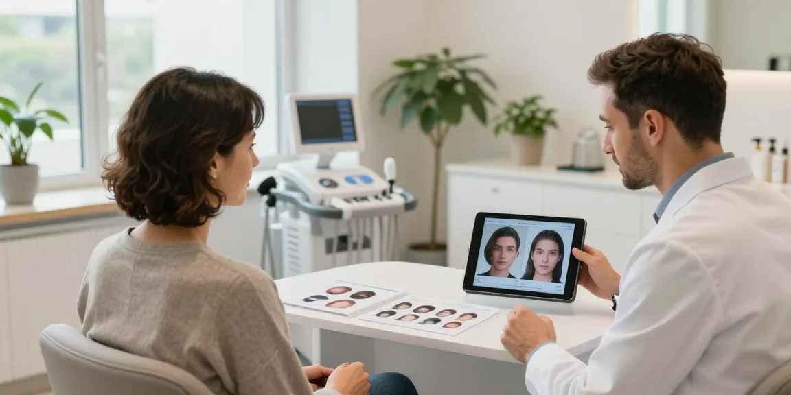 Consultation at a hair transplant clinic discussing hair transplant turkey price with a professional.