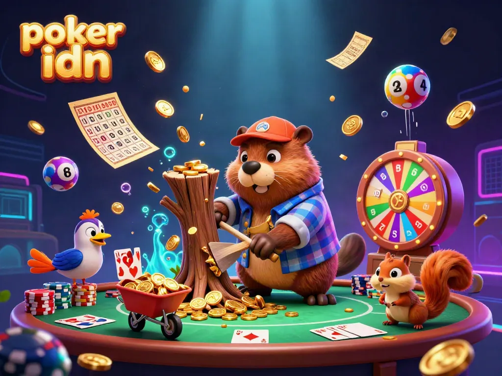 Gambarkan pengalaman bermain poker idn dengan karakter kartun lucu dalam ilustrasi yang memikat.