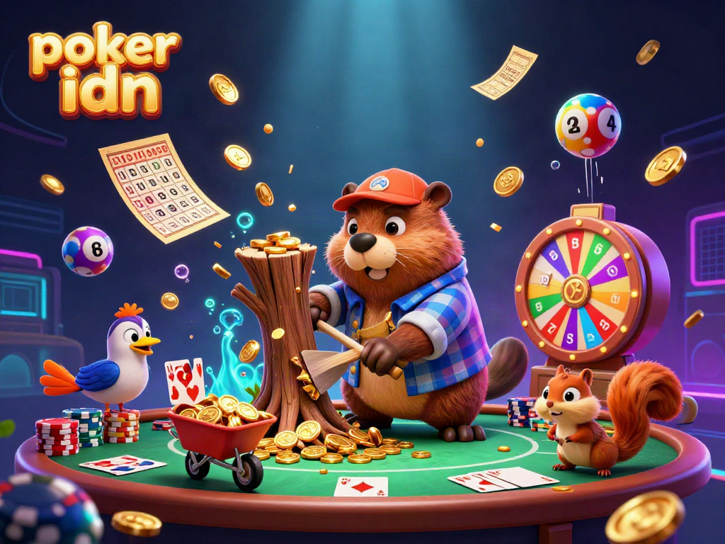 Gambarkan pengalaman bermain poker idn dengan karakter kartun lucu dalam ilustrasi yang memikat.