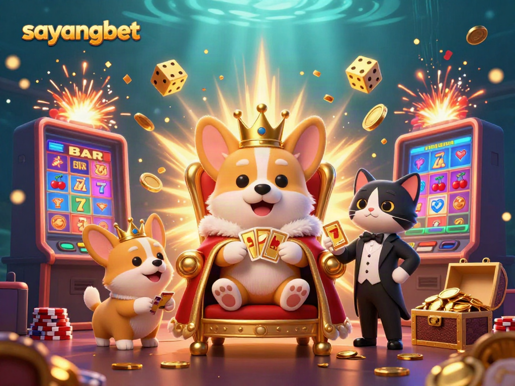 Experience thrilling gameplay with sayangbet's vibrant casino themes featuring a royal corgi mascot.