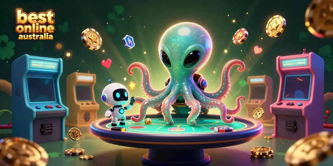 Engage with the best online casino Australia in this vibrant 3D illustration depicting an alien octopus at a poker table.