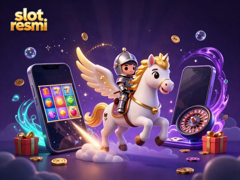 Experience the thrill of slot resmi with golden coins and vibrant 3D gaming elements.