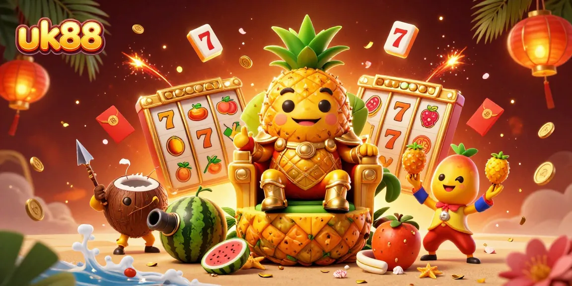 Experience exciting wins at uk88 with an enchanting 3D casino illustration full of vibrant game elements.
