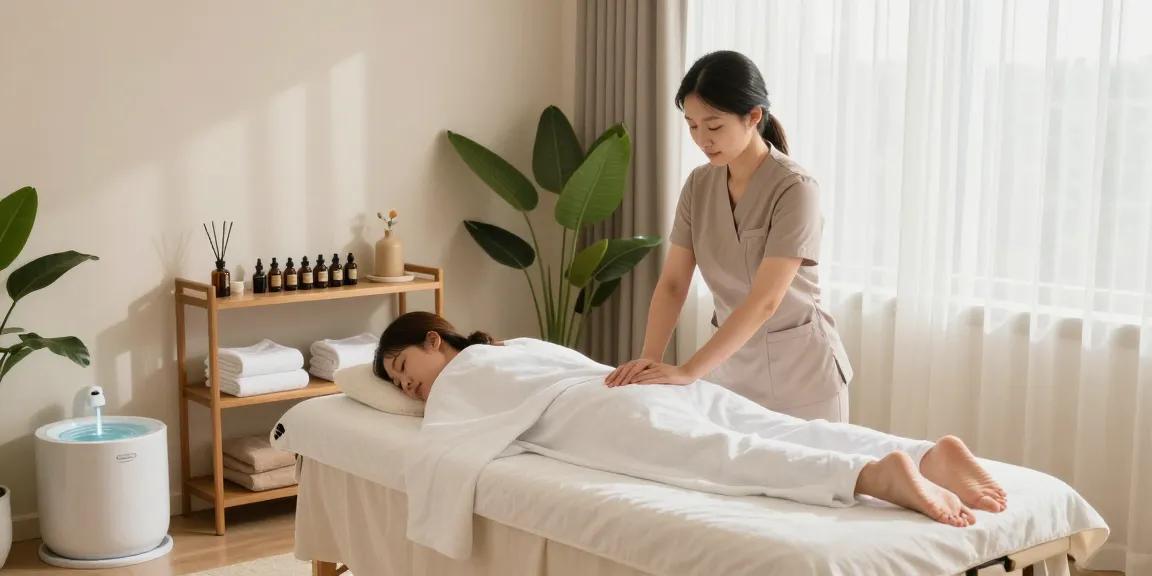 안양출장안마 massage session setup with a serene, relaxing atmosphere in a luxurious home environment.