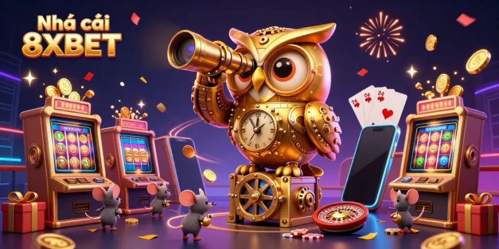 Engage with Nhà cái 8XBET through a vibrant casino scene filled with entertaining gaming elements and excitement.