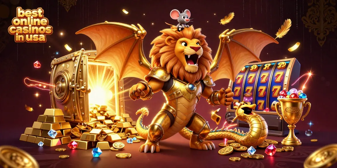 Experience the excitement of the best online casinos in usa with a golden chimera and flashy slot elements.