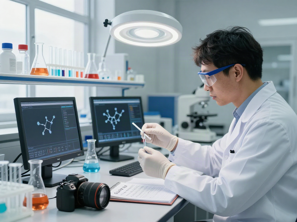 Scientist analyzing SLU-PP-332 for sale in a modern laboratory