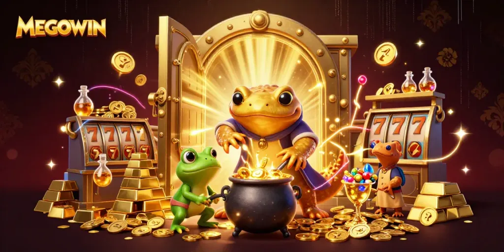 Menghasilkan keuntungan MEGAWIN dari permainan slot dengan simbol emas dan elemen kasino yang menarik.