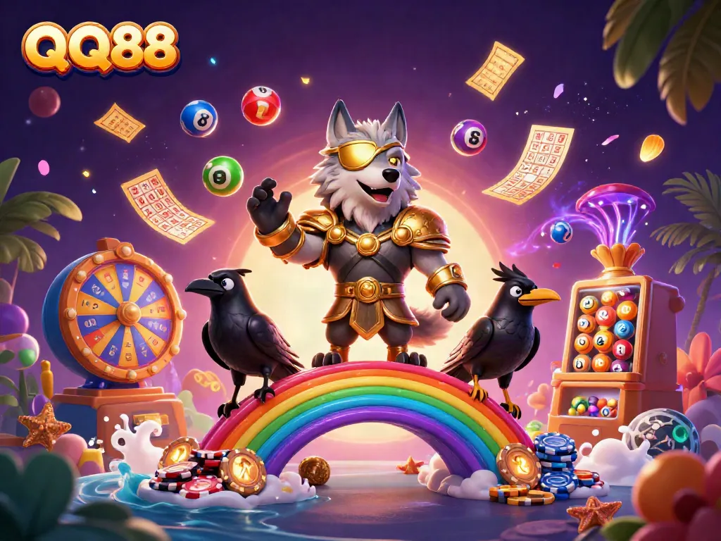 Engage with QQ88's vibrant gambling universe, featuring a dynamic Norse-themed casino game illustration.