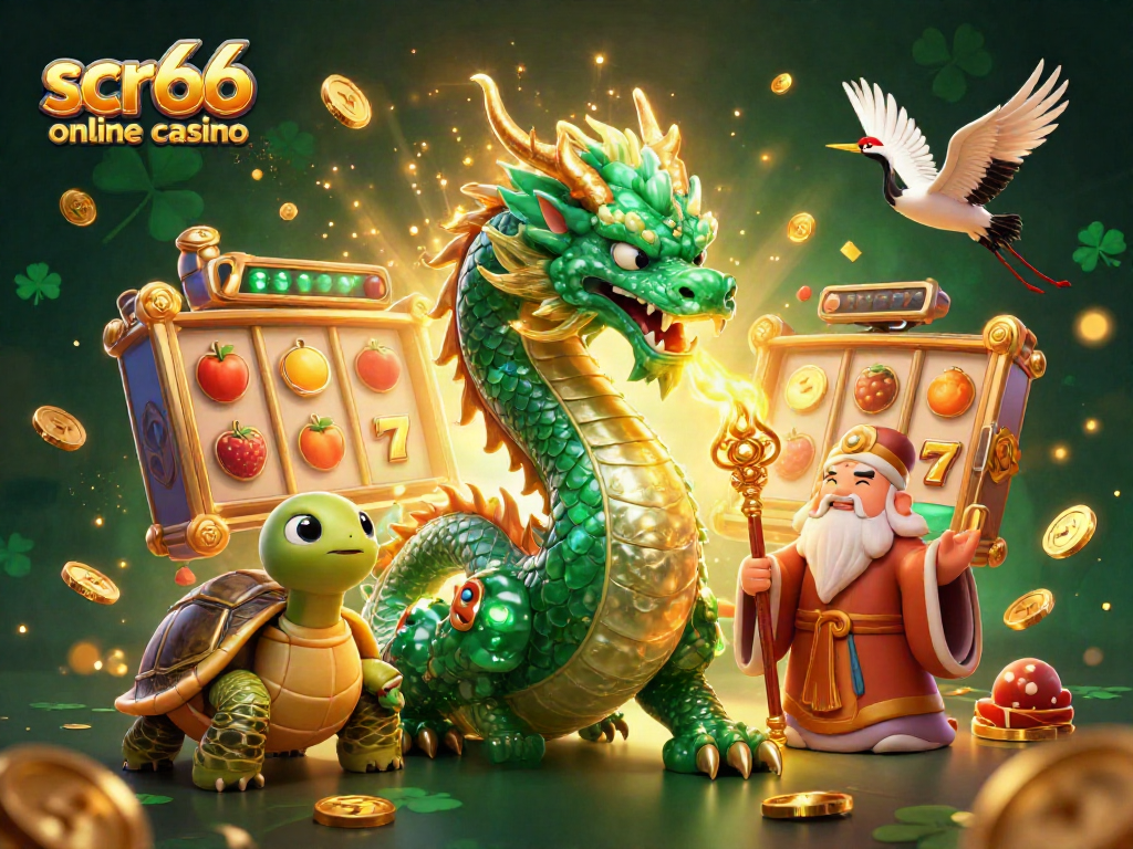 Experience high-stakes excitement at scr66 online casino, featuring a dynamic 3D scene with captivating gaming elements.