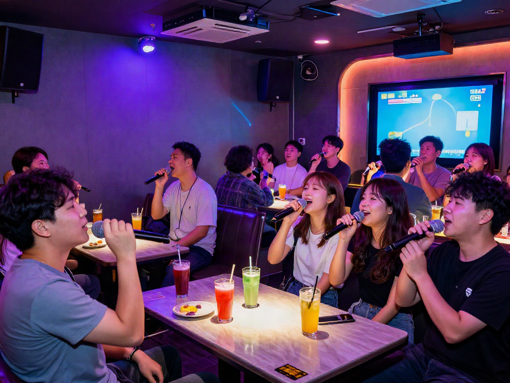 강남 달토 가격에 맞춰 즐거운 분위기에서 노래하는 손님들
