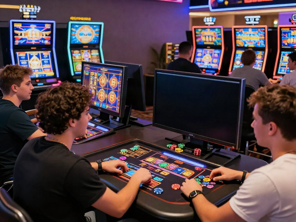 Engaging link slot777 scene with players enjoying vibrant online slot machines.