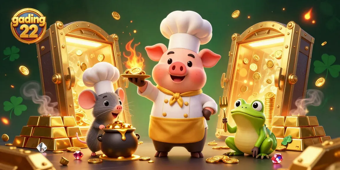 Join gading 22 with exciting treasures as our chef pig serves golden coins in a vibrant casino scene.