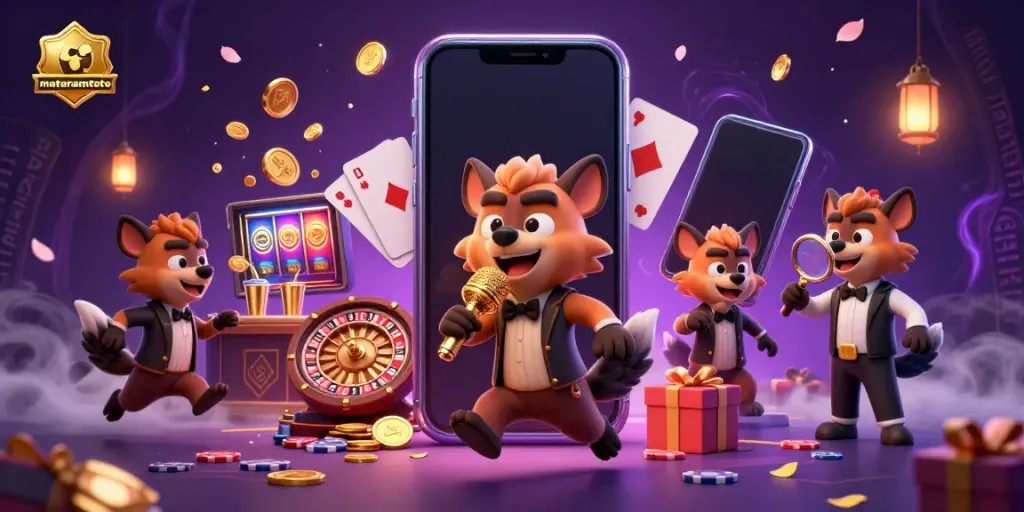 Engage with the mataramtoto experience through vibrant betting scenes featuring hyenas and casino games.