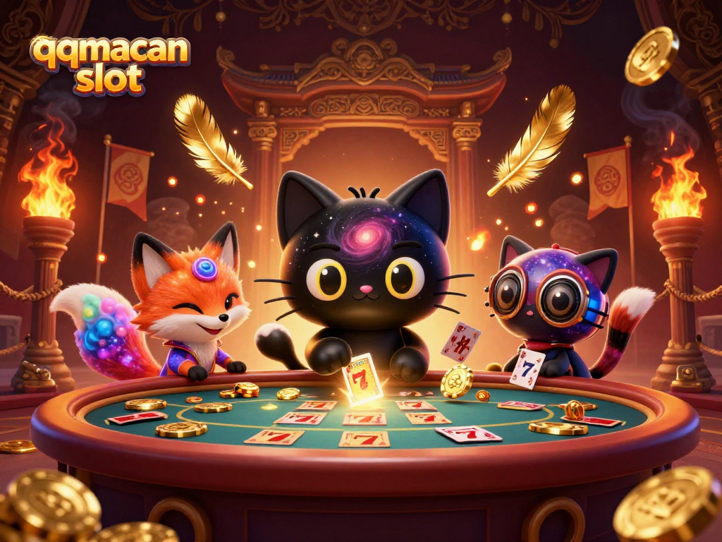 Experience thrilling qqmacan slot action as the black hole cat pulls in golden chips at a cosmic table.