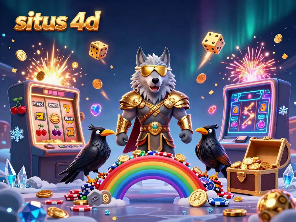 Experience the excitement of situs 4d with Norse mythology characters surrounded by a vibrant gaming scene and jackpot explosions.