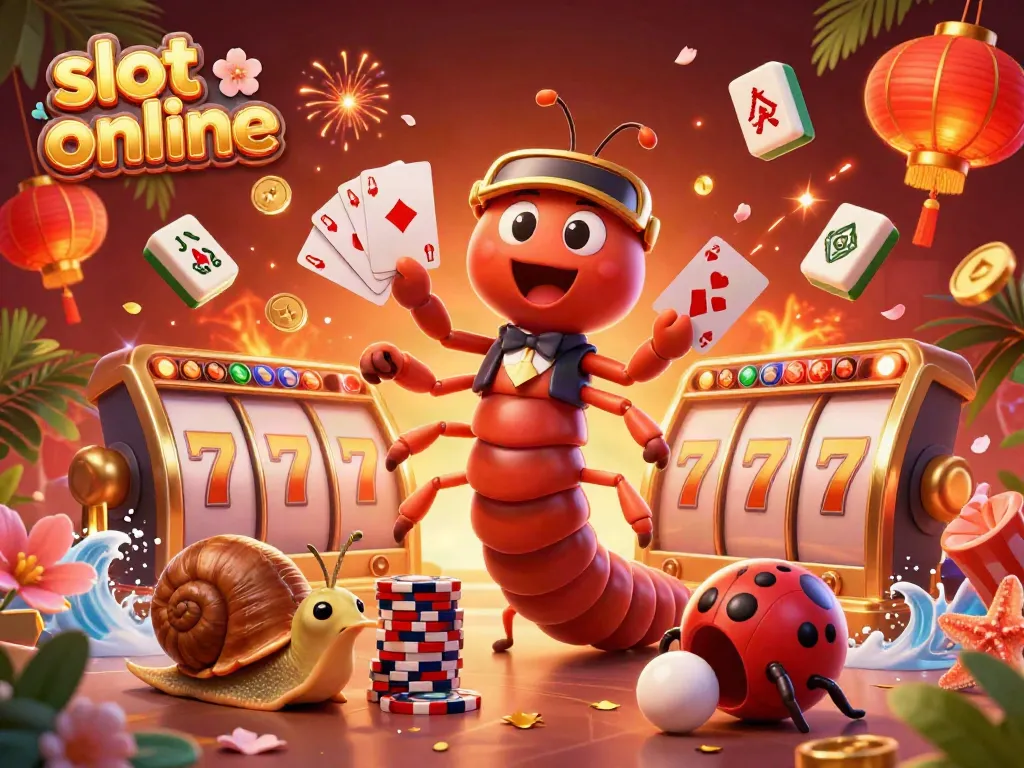 Experience the excitement of slot online gaming in this vibrant 3D casino scene with animated characters and dynamic elements.