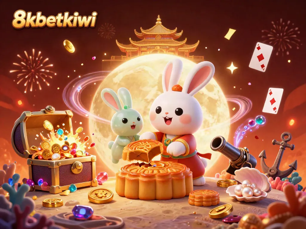 Experience the excitement of 8xbetkiwi with animated characters in a festive casino-themed lunar celebration.
