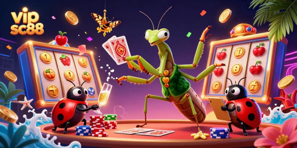 Experience the excitement of vip sc88 with a dynamic 3D casino scene featuring vibrant slot game elements.