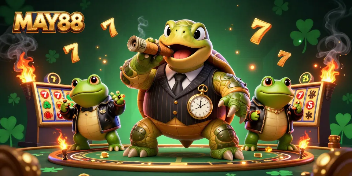 MAY88 showcases a vibrant 3D casino scene with characters representing the excitement of gambling.