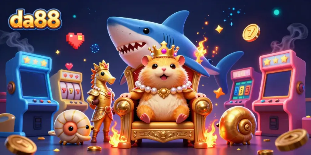 Discover winning strategies at da88 with an engaging illustration of a golden hamster king in a casino setting.