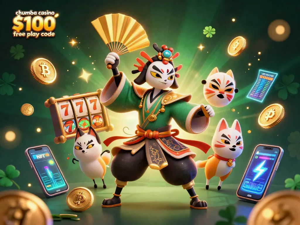 Experience winning thrills with the chumba casino $100 free play code amid festive casino elements.