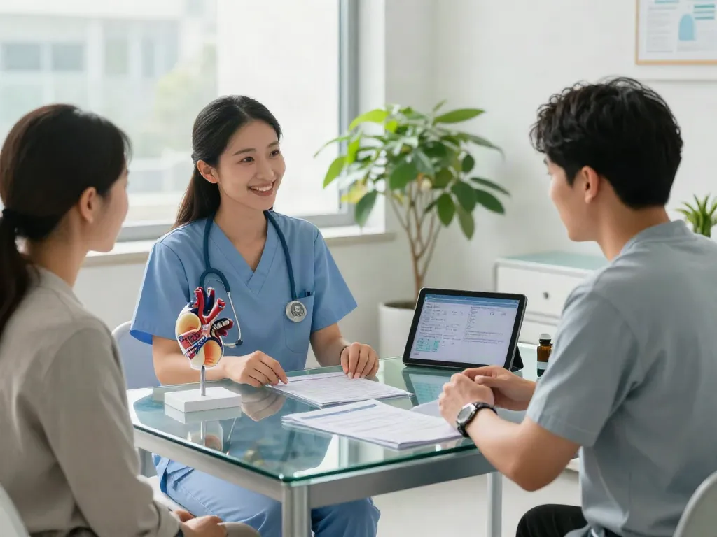 Thyroid disease specialists consulting with a patient in a modern medical clinic, ensuring personalized healthcare.
