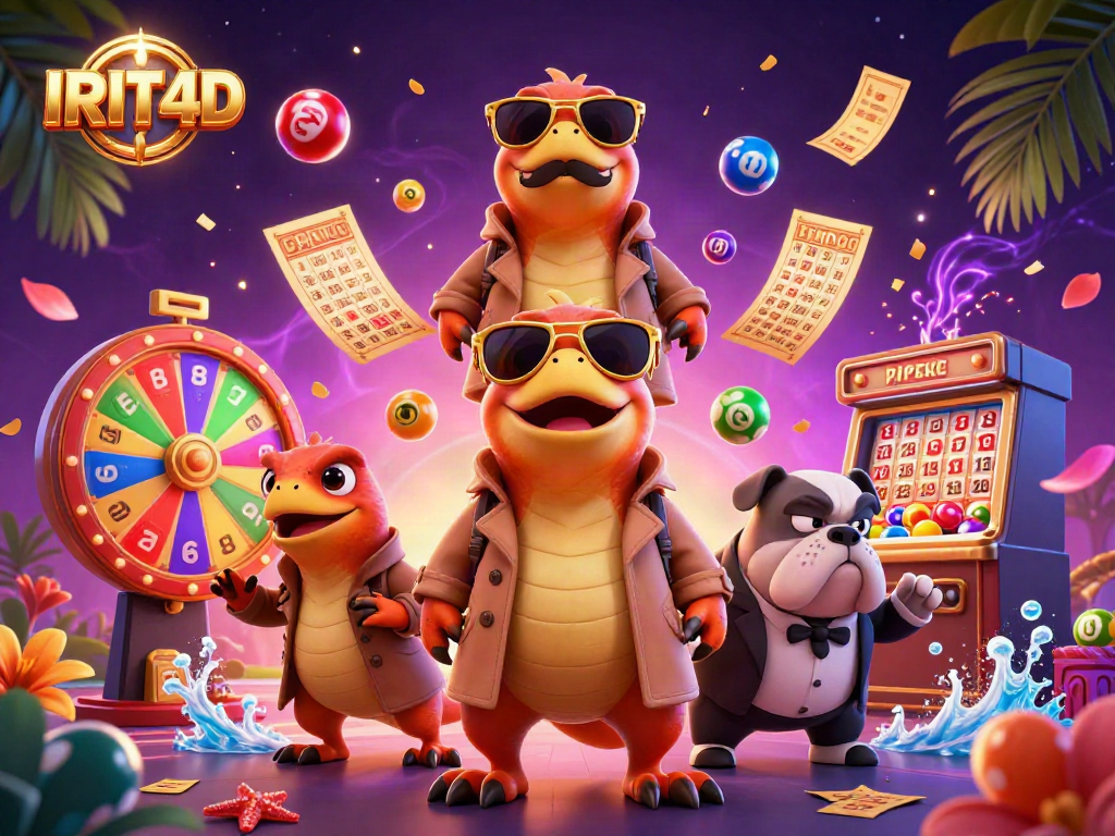 Engage with IRIT4D as raptors in a trench coat navigate a vibrant casino scene filled with prizes.