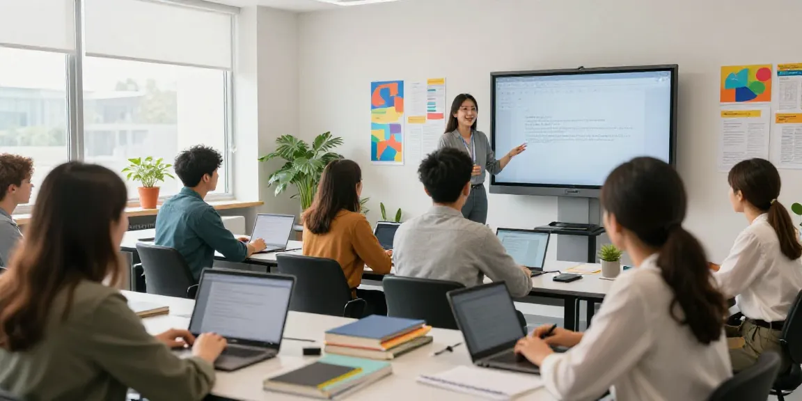 Affordable AI lecture transcription assisting diverse students in an engaging classroom setting.