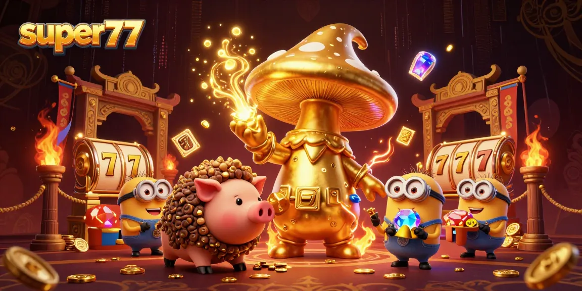 Experience thrilling slots magic with super77 in this vibrant casino-inspired scene.