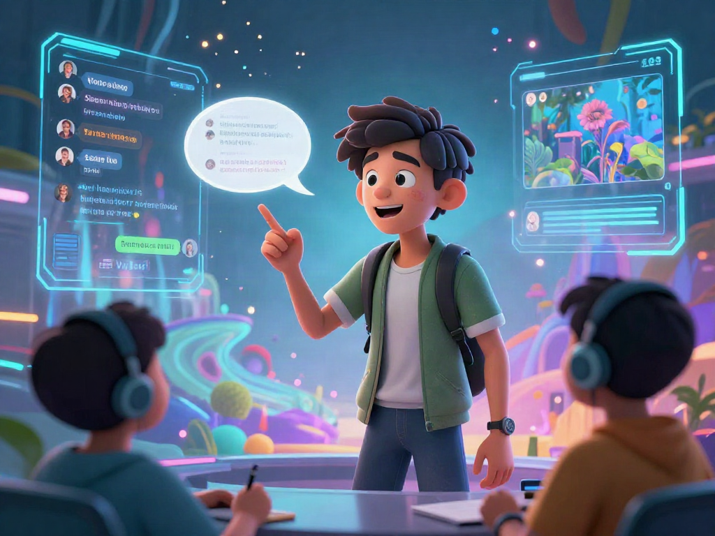 A vibrant interactive character ai nsfw scene showcasing a virtual character engaging with users through dynamic dialogue and holographic interfaces.