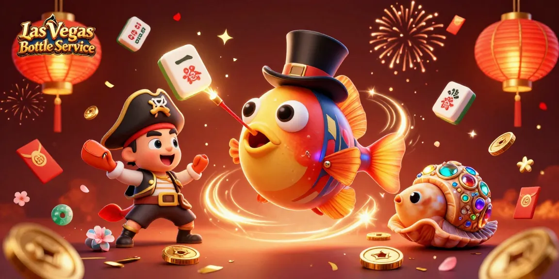 Experience Las Vegas Bottle Service with a vibrant 3D party scene featuring animated characters, celebrating with luxurious drinks and confetti.