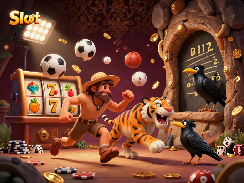 Engage with the vibrant Slot 88 casino scene featuring a caveman, sabertooth tiger, and animated game elements.