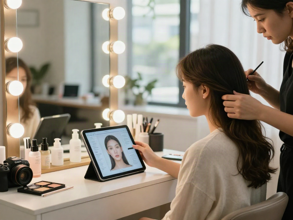 Consultation during test of attractiveness in a beauty studio