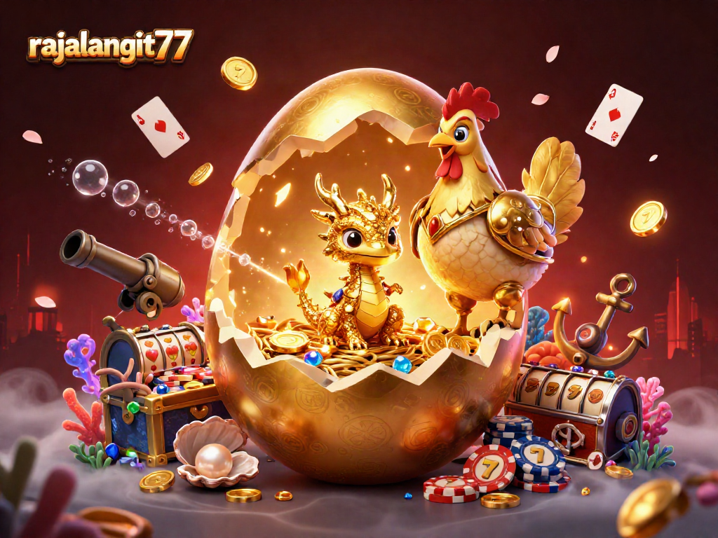 Engage with rajalangit77 in a vibrant casino scene featuring a golden dragon on poker chips.