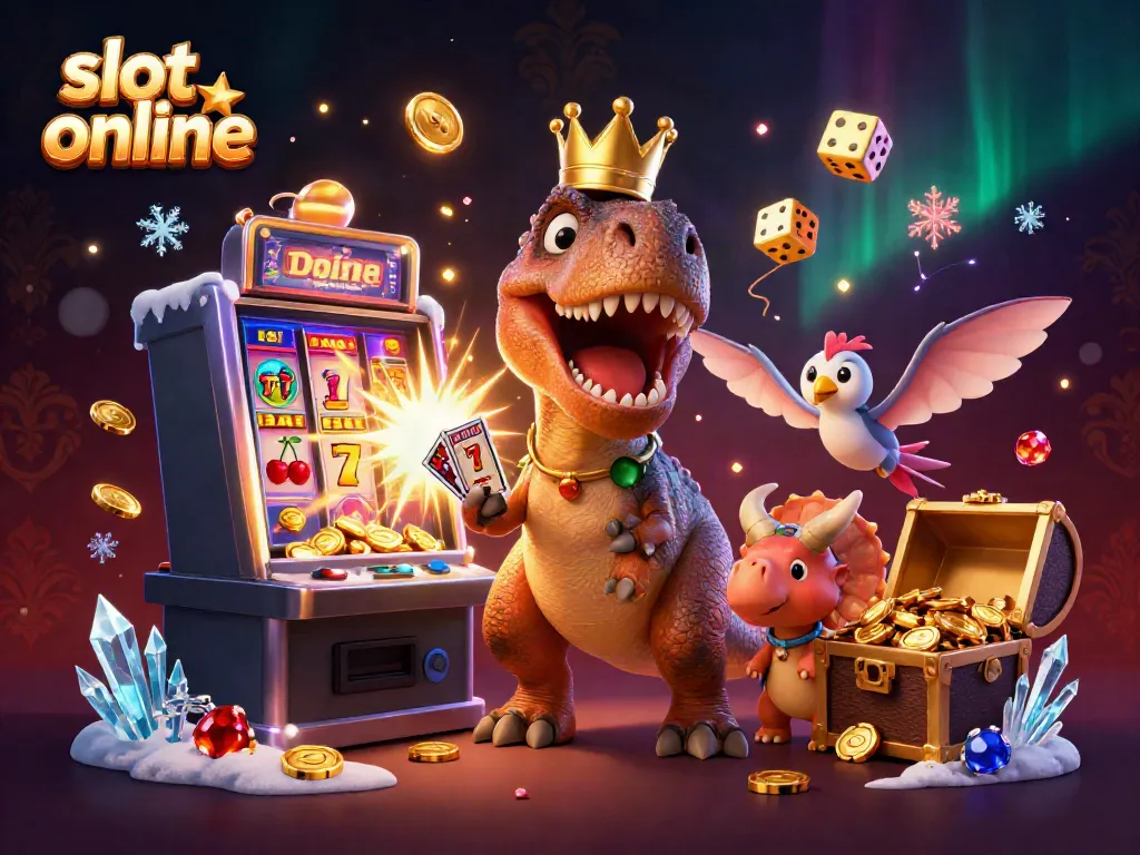 Spin the reels with slot online featuring a T-Rex and friends surrounded by a jackpot explosion.