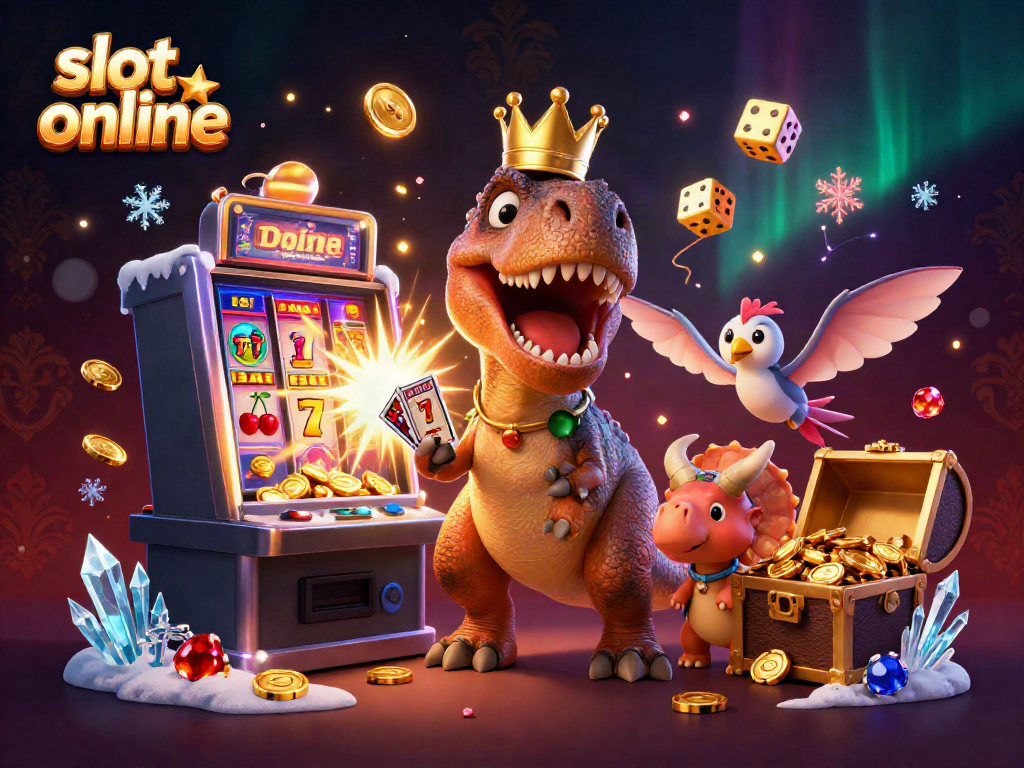 Spin the reels with slot online featuring a T-Rex and friends surrounded by a jackpot explosion.