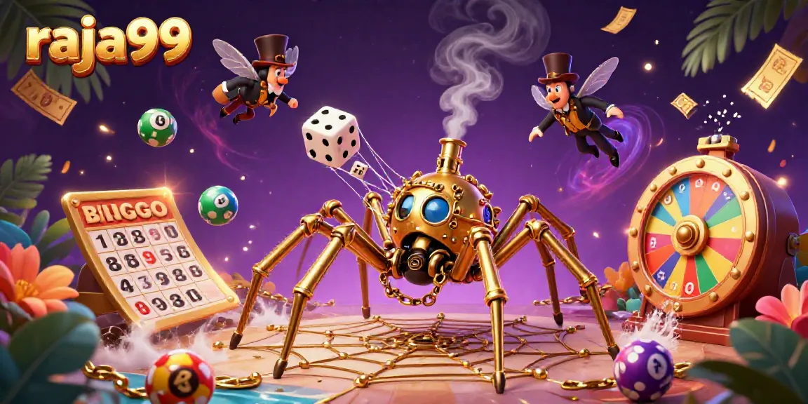 Experience the excitement of raja99 with a vibrant, detailed casino-themed illustration featuring dynamic game elements.