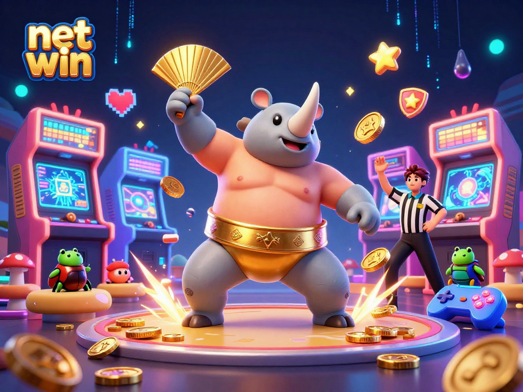 Experience the thrill of net win with a vibrant 3D casino scene featuring dynamic characters and gaming elements.