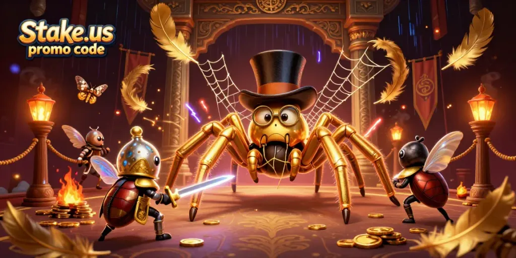 Engage with the action of the stake.us promo code through the golden tarantula's thrilling casino adventure.