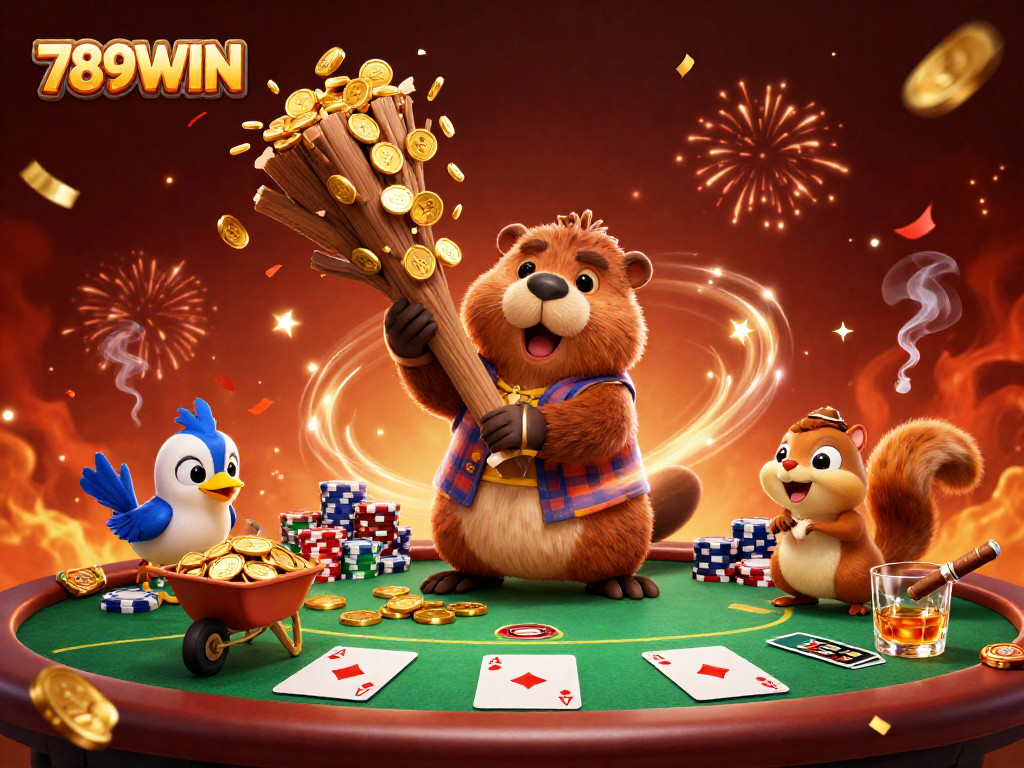 Join the excitement at 789WIN with golden coin rain and vibrant casino elements.