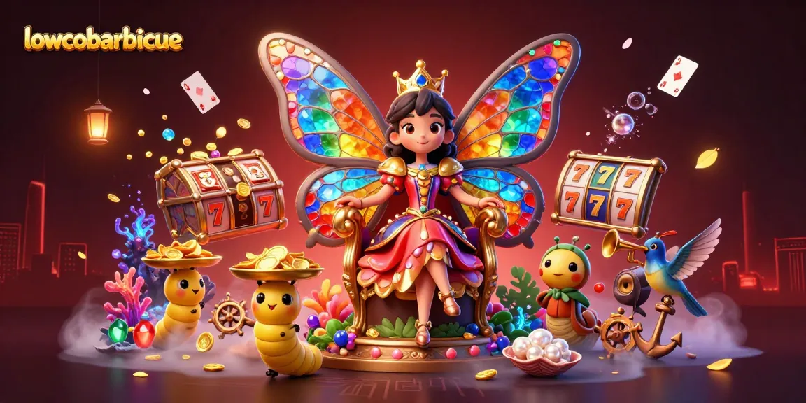 Engage with lowcobarbecue's captivating casino scene showcasing a butterfly queen among vibrant gambling elements.