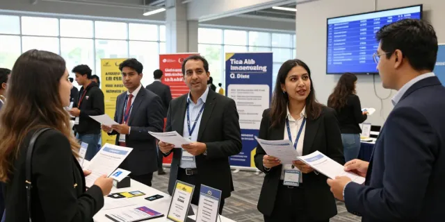 Job seekers engaging at a career fair while searching for หางาน opportunities.