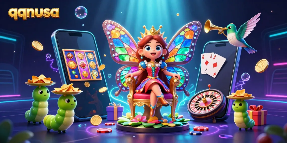 Experience the excitement of qqnusa with vibrant casino creatures in a colorful gaming scene.